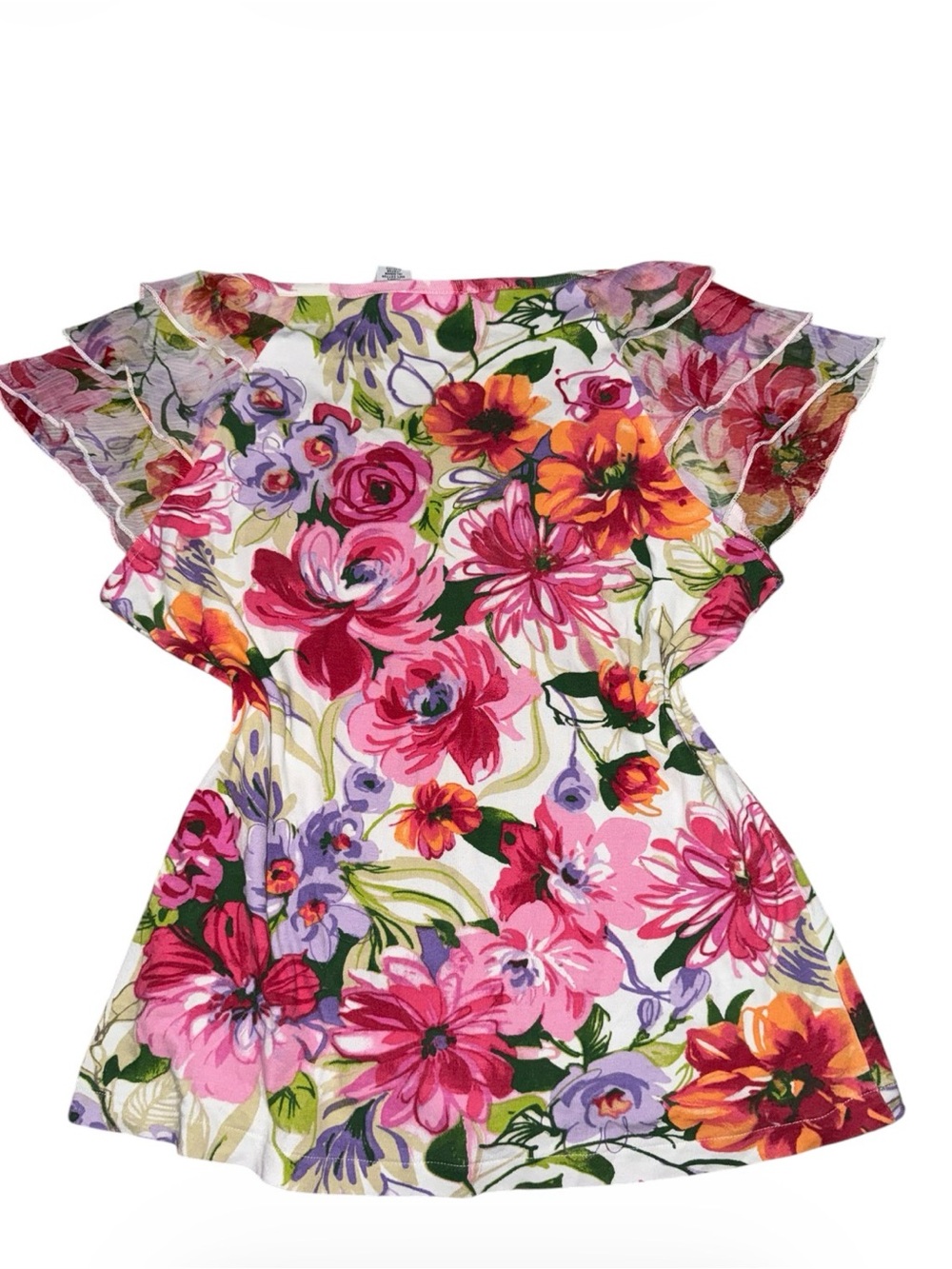Caribbean Joe Floral Flutter Sleeve Top - Picture 2 of 3